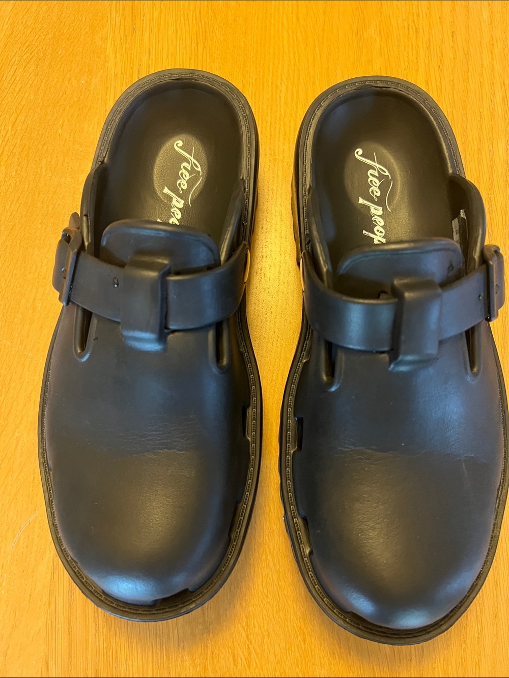 Free People Black Leather Clog Mules